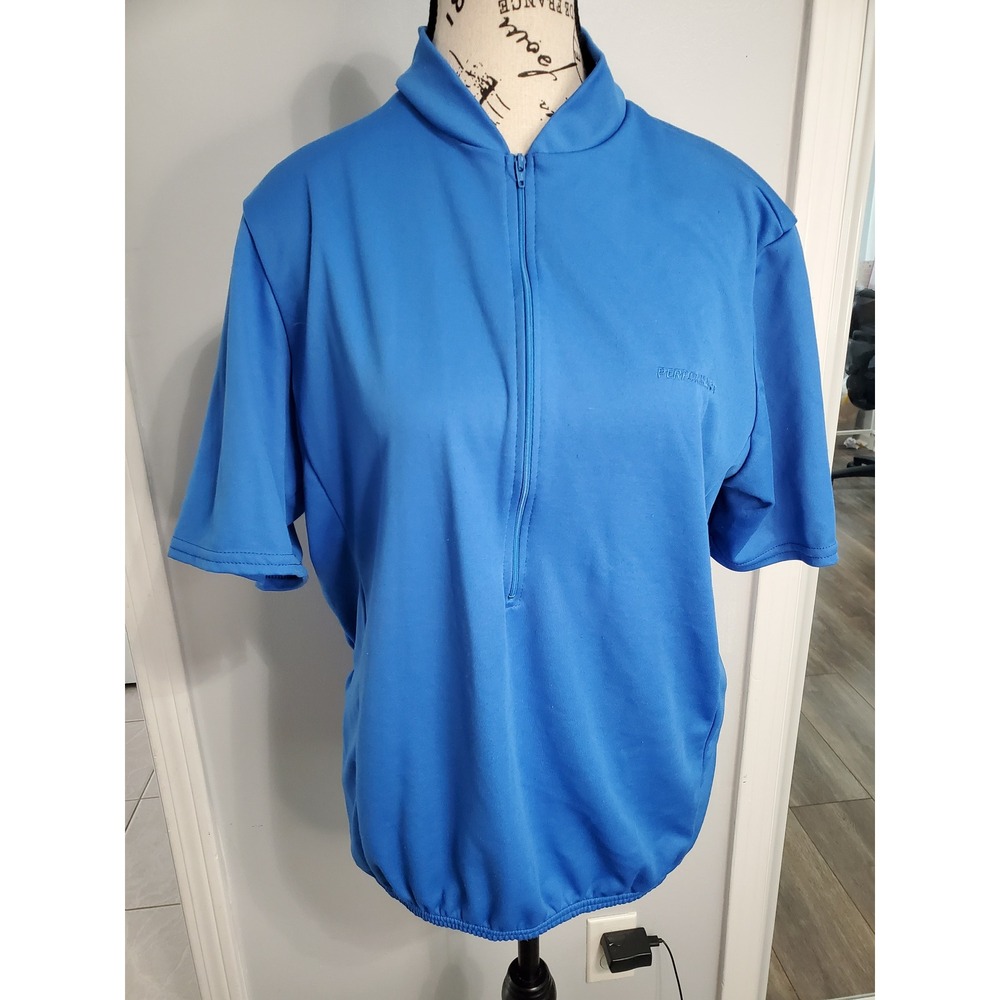 Performance Mens Cycling Jersey Blue Short Sleeve Quarter Zip USA Made Large
